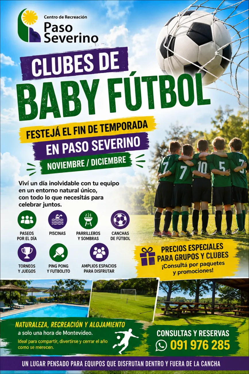 Flyer Clubes de Baby Fútbol – Festejá el fin de temporada en Paso Severino (noviembre y diciembre)